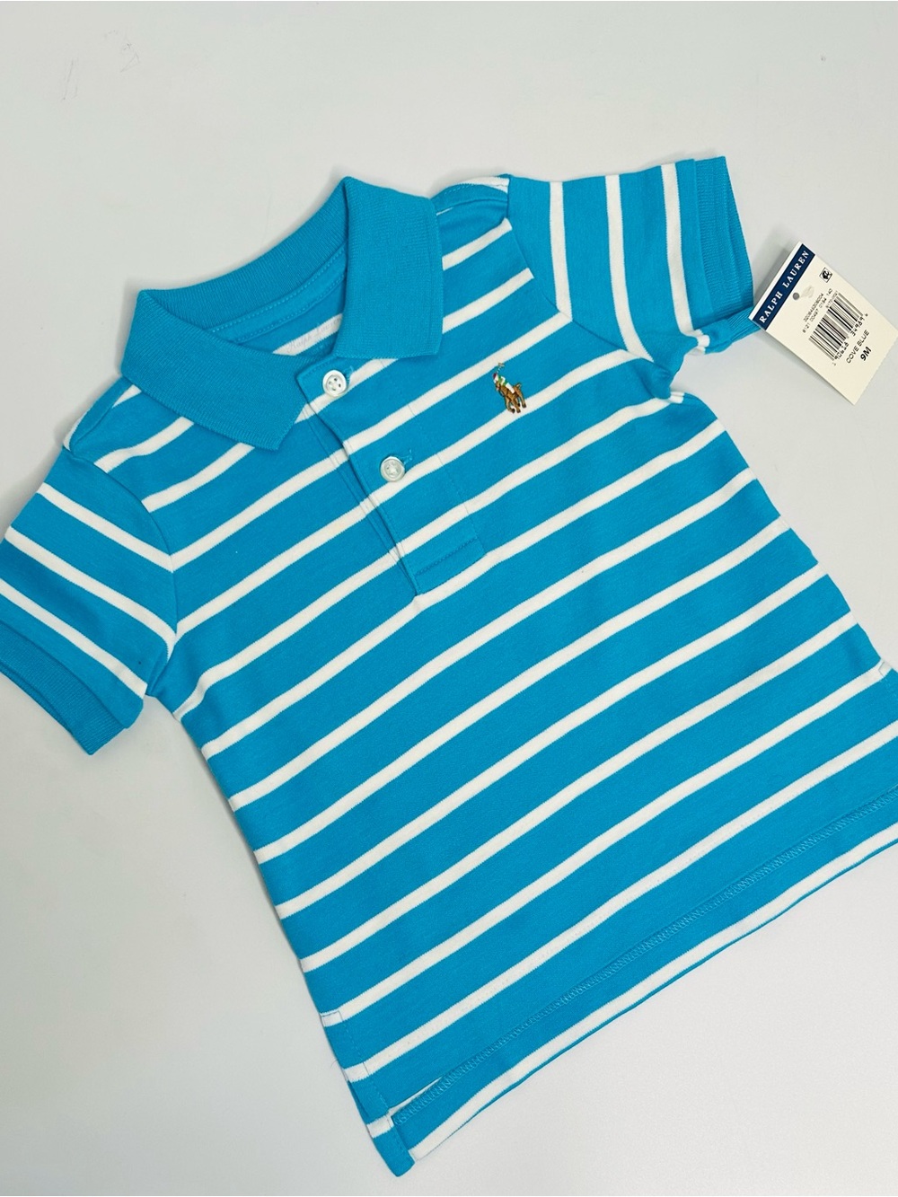 Ralph Lauren Turquoise & White Striped Polo for Kids